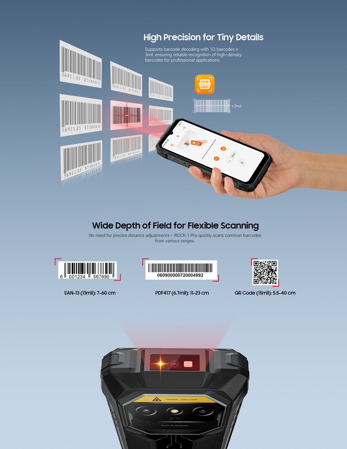 Integrierter CM60 Profi-Barcodescanner auf der Smartphone-Rückseite