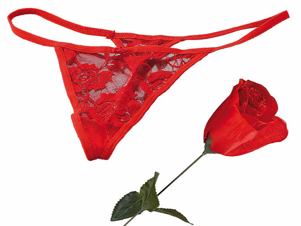 Slip-Rose rot - Rose mit String-Tanga als Blütenblätter Sexy Unterwäsche Rosen