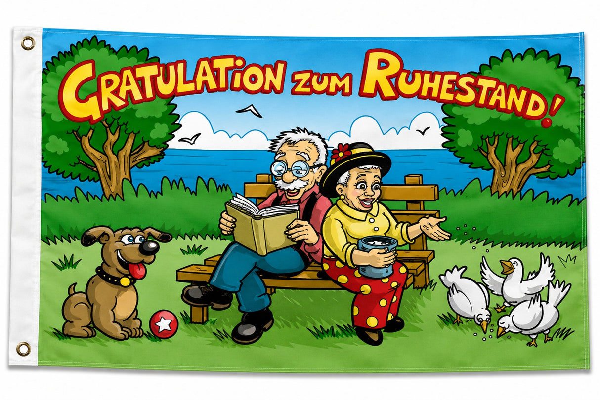Flagge Rente Ruhestand 90 x 150 cm 2 Ösen Polyster Wetterfest Wetterbeständig