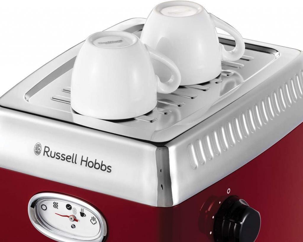 Russell Hobbs Siebträger Retro Espressomaschine Rot + 2 Tasseinsätzen + Wassertank+ Milchschaumdüse