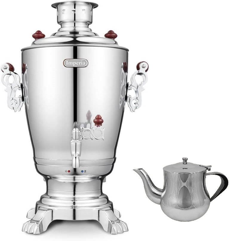 Elektrischer Samowar 3,2 L mit Teekanne 0,9 L – Edelstahl Teekocher Wasserkocher russisch orientalisch für Teezeremonie Garten Camping