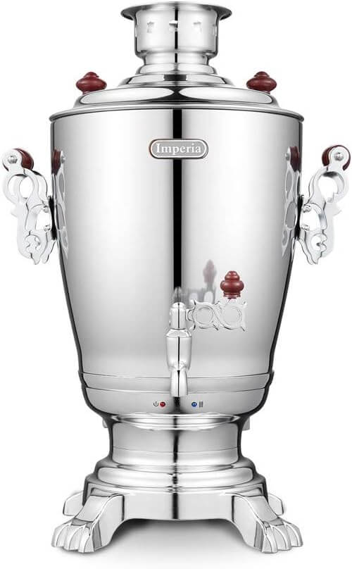 Elektrischer Samowar 3,2 L mit Teekanne 0,9 L – Edelstahl Teekocher Wasserkocher russisch orientalisch für Teezeremonie Garten Camping