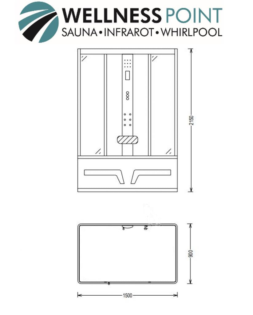 PureHaven 2in1 Whirlpool und Dampfdusche 150x90 cm mit Tropenbrause Multimediasystem Sitzfläche Massagefunktion Ozondesinfektion komplettes Zubehör
