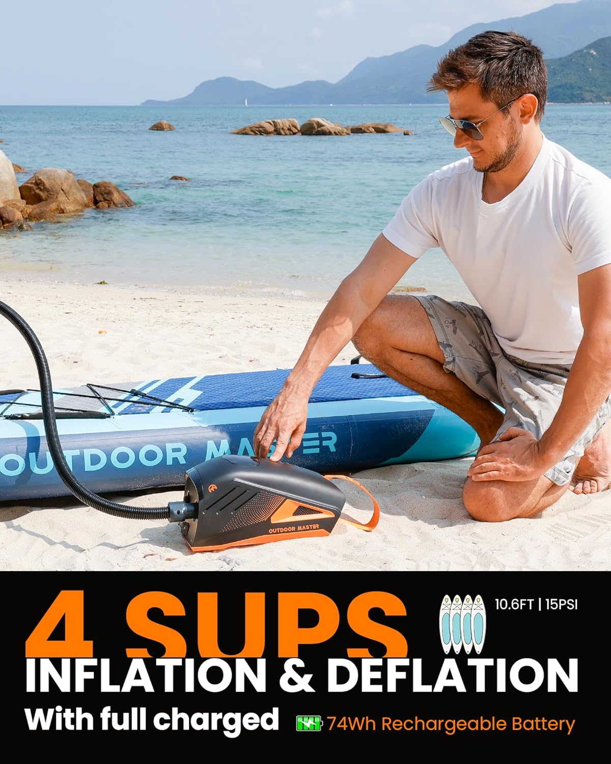 Outdoormaster Shark 3 schafft bis zu 4 SUPs bei voll geladenenm Akku
