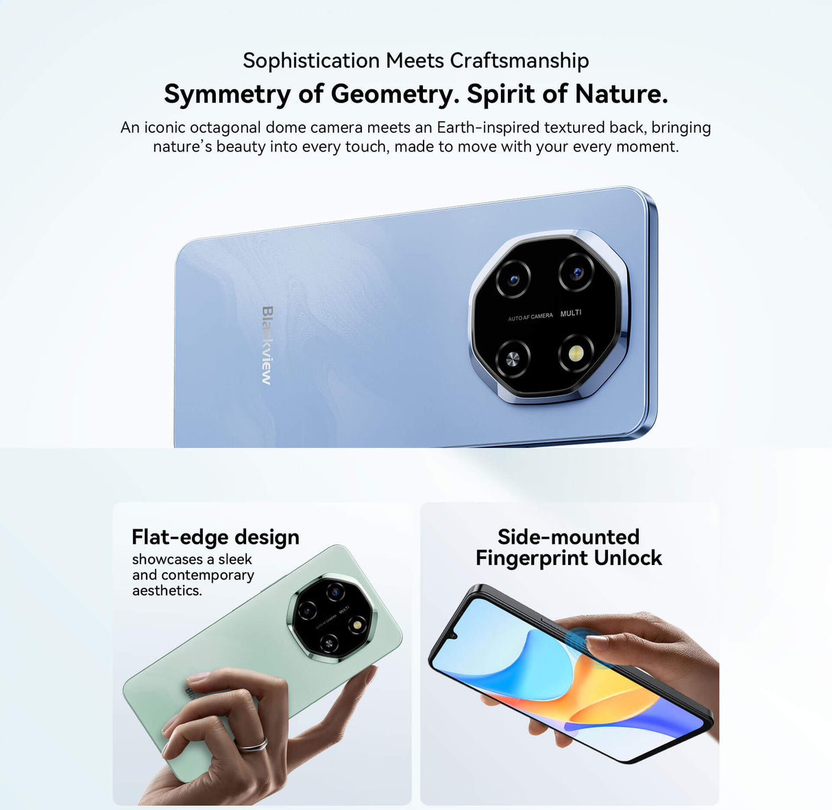 Veranschaulichung der Maße und Haptik des Blackview Shark 6 in Grün