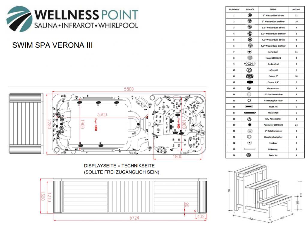 PureHaven Swim Spa 580x230x135 cm für bis zu 8 Personen UV-Wasseraufbereitung Doppelfilter-System verstellbarer Wasserfall 4800 L