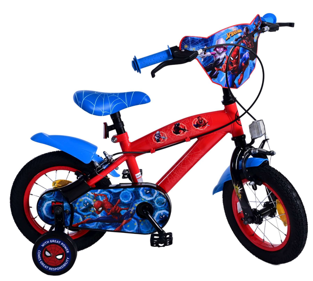 Volare Ultimate Spider-Man Kinderfahrrad - Jungen - 12 Zoll - Blau/Rot - Zweihandbremsen