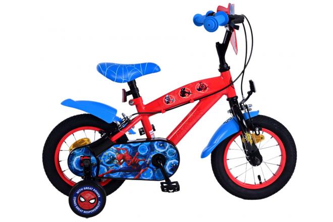 Volare Ultimate Marvel Spiderman 12 Zoll Kinderfahrrad Blau/Rot - Sicherheit, Komfort und Spaß in einem!