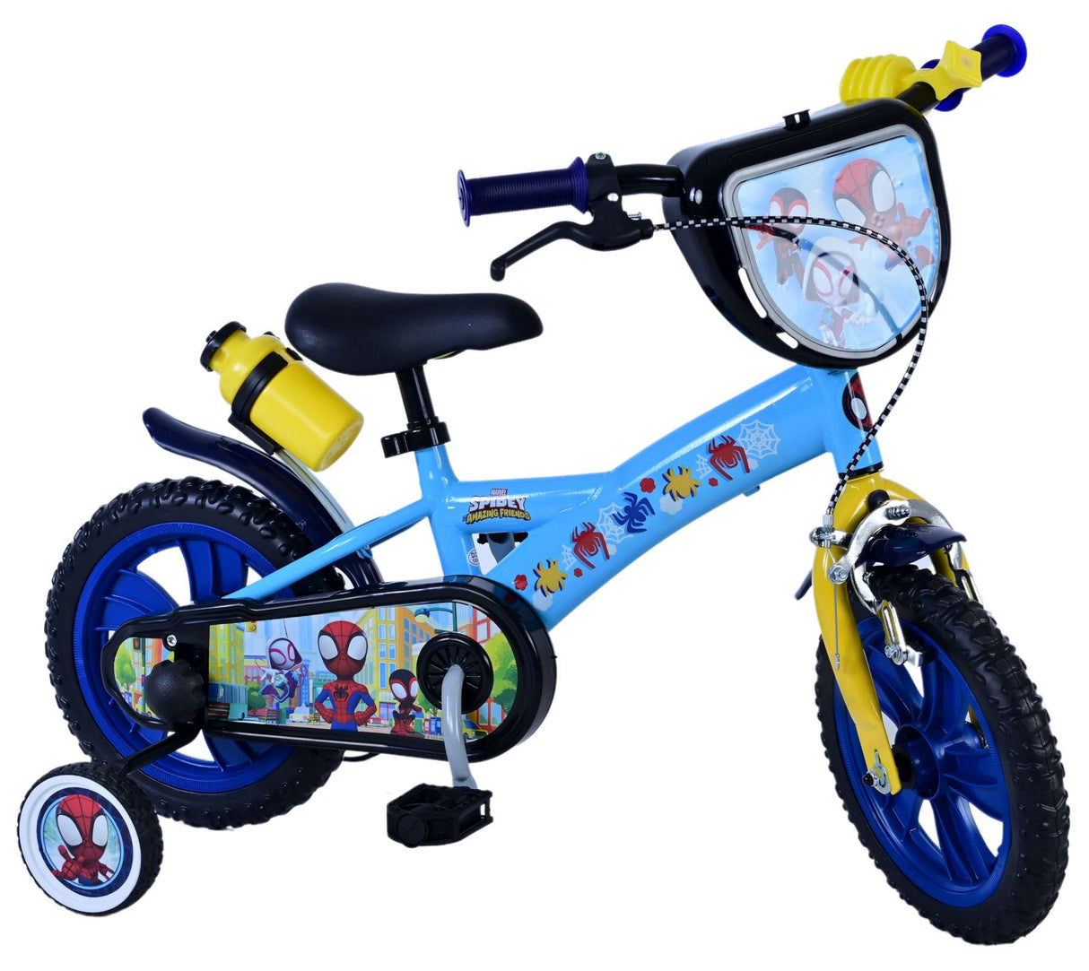 Volare Spidey Kinderfahrrad für Jungen - 12 Zoll - Blau mit Sicherheitsmerkmalen