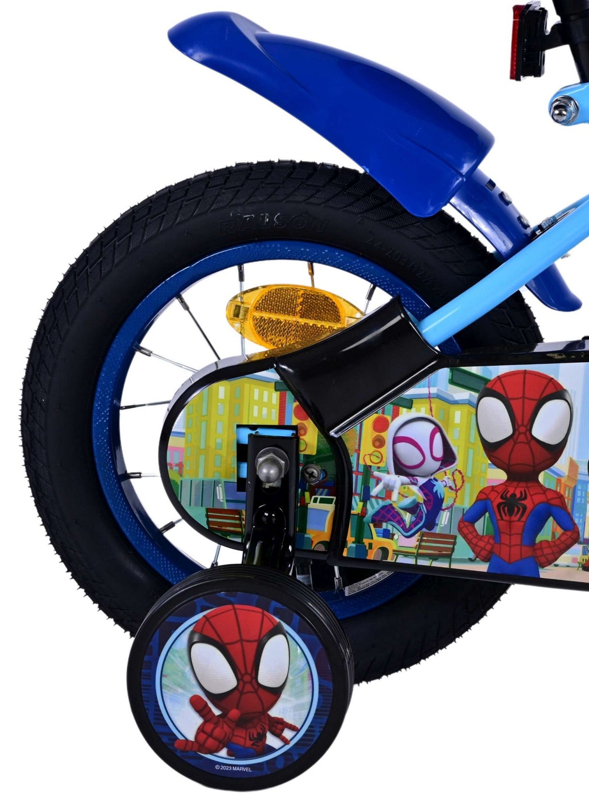 Volare Spider-Man 12-Zoll-Kinderfahrrad mit Handbremse, Rücktrittbremse und abnehmbaren Stützrädern - Offiziell lizenziertes Produkt
