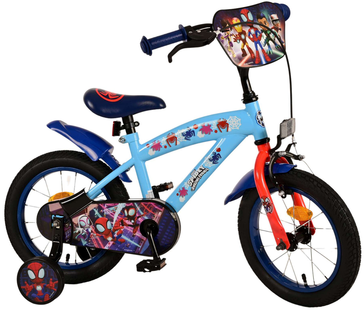 Volare Offiziell lizenziertes Marvel Spidey 14-Zoll-Kinderfahrrad in Blau - Sicherheit, Spaß und Abenteuer für Ihr Kind!