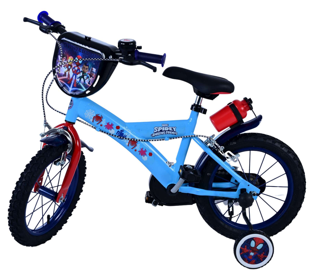 Volare Spidey Kinderfahrrad für Jungen - 14 Zoll - Blau mit Zweihandbremsen