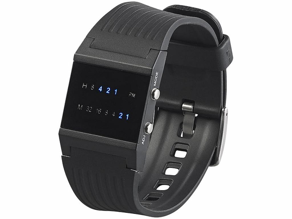 St. Leonhard LED Binär Herrenuhr blaue LED Armbanduhr Uhr Binäruhr Herrenarmbanduhr