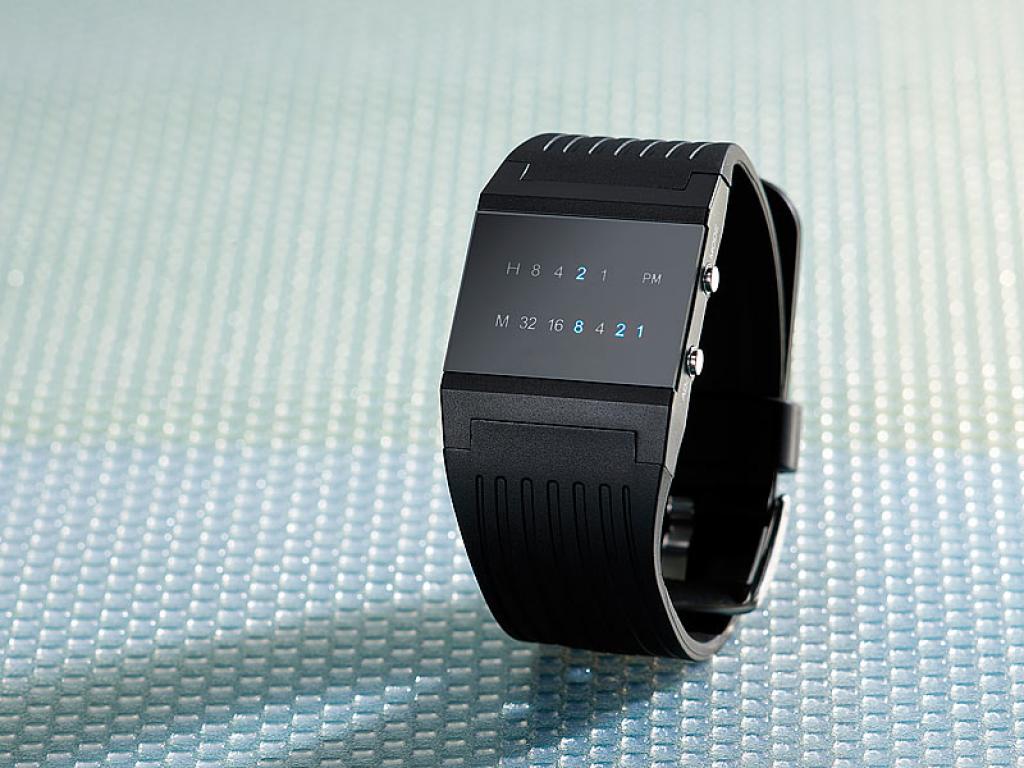 St. Leonhard LED Binär Herrenuhr blaue LED Armbanduhr Uhr Binäruhr Herrenarmbanduhr