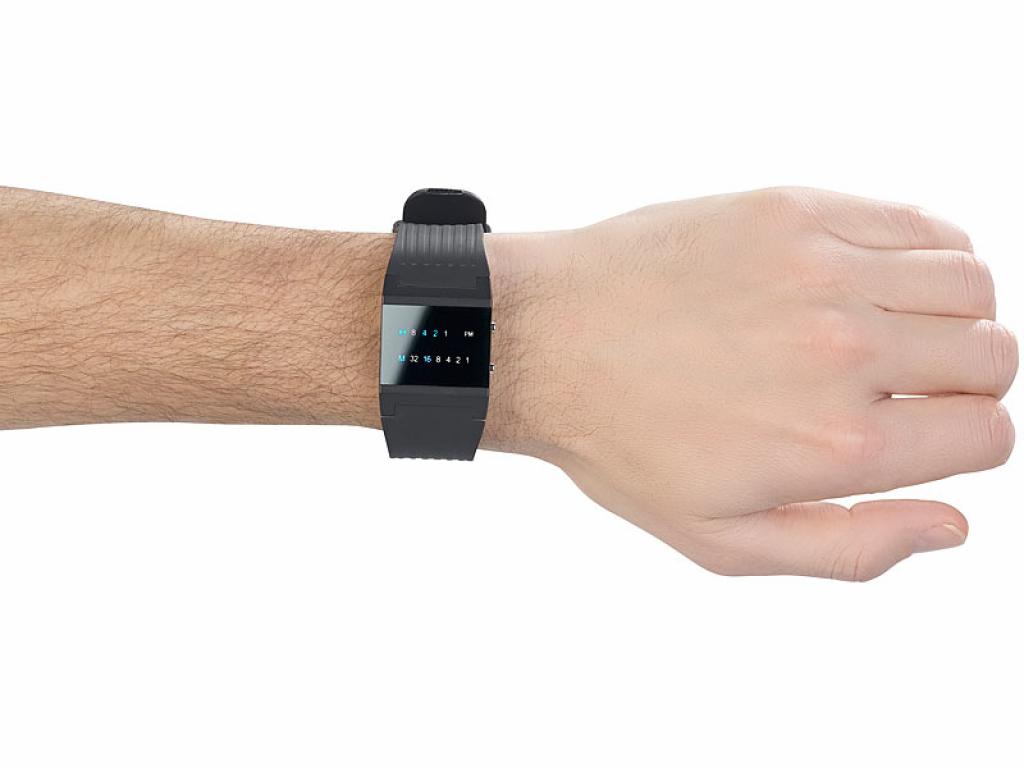 St. Leonhard LED Binär Herrenuhr blaue LED Armbanduhr Uhr Binäruhr Herrenarmbanduhr