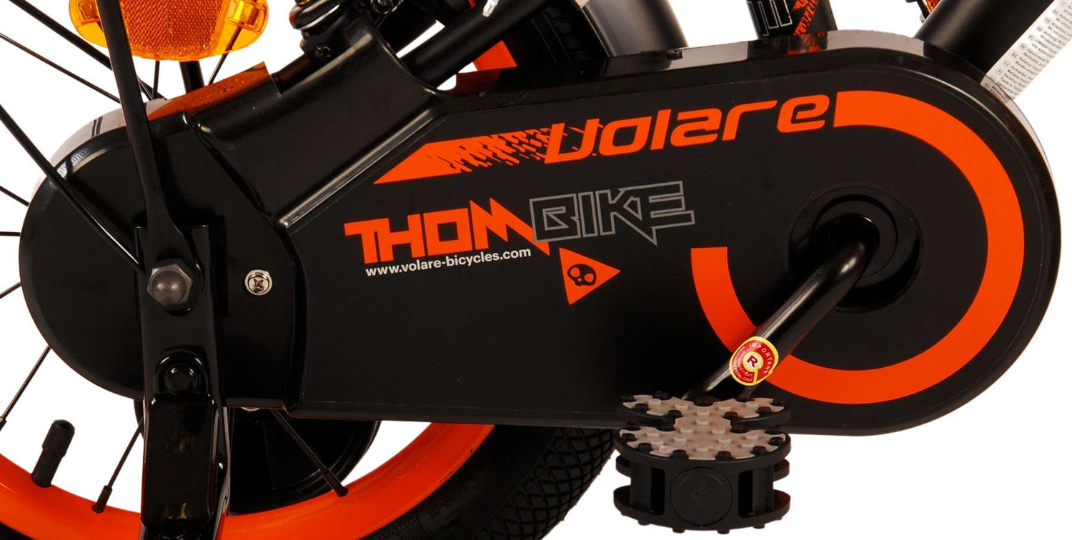 Volare Thombike Kinderfahrrad - Jungen - 14 Zoll - Schwarz Orange - Zweihandbremsen