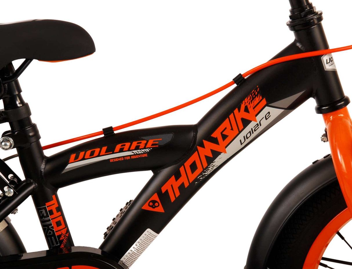 Volare Thombike Kinderfahrrad - Jungen - 14 Zoll - Schwarz Orange - Zweihandbremsen