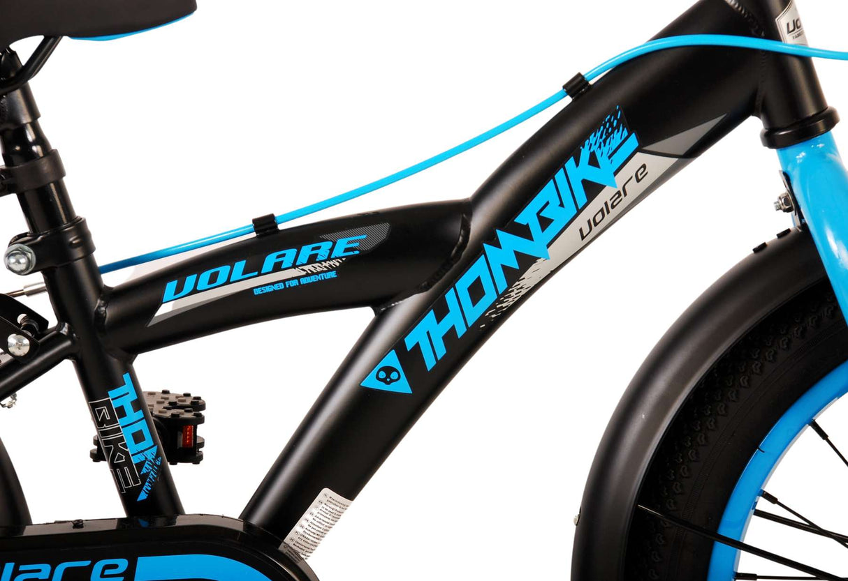 Volare Thombike Kinderfahrrad - Jungen - 16 Zoll - Schwarz Blau - Zweihandbremsen