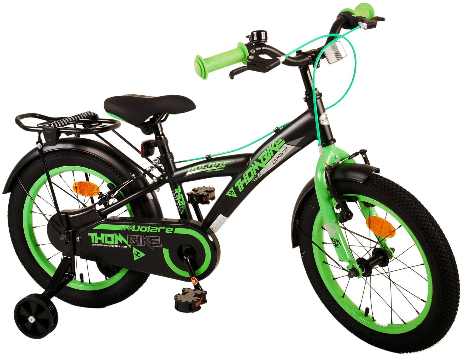 Volare Thombike Kinderfahrrad - Jungen - 16 Zoll - Schwarz Grün - Zweihandbremsen