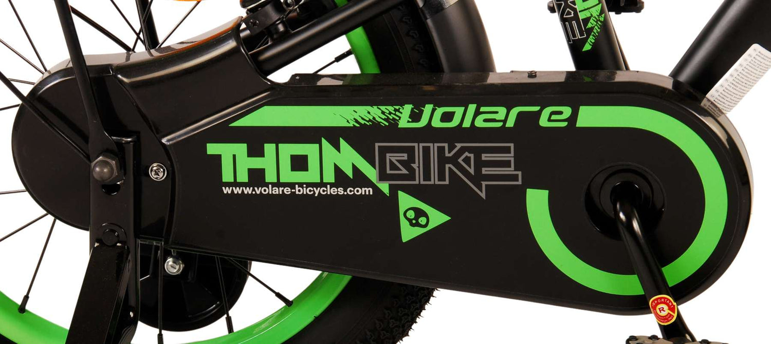 Volare Thombike Kinderfahrrad - Jungen - 16 Zoll - Schwarz Grün - Zweihandbremsen