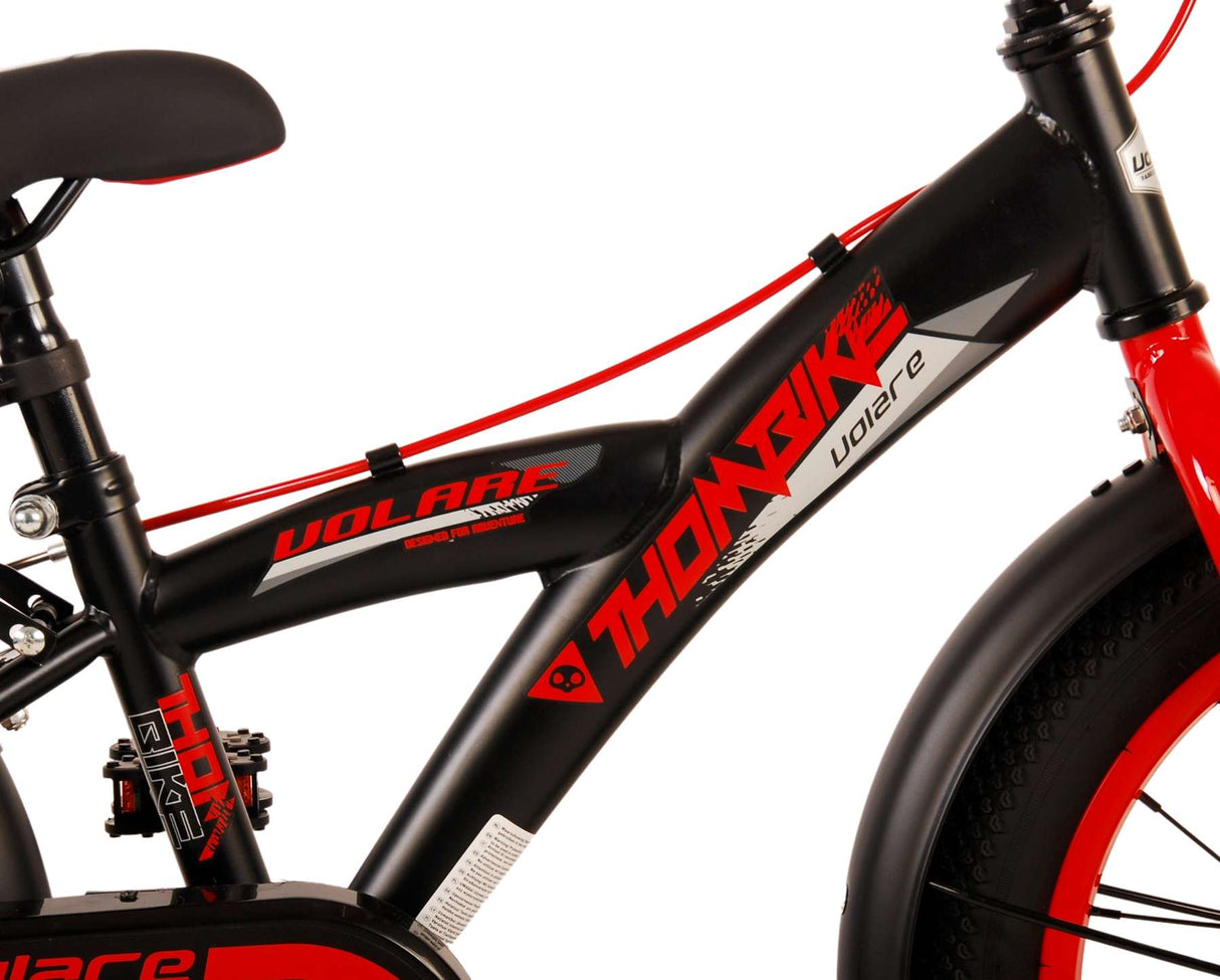 Volare Thombike Kinderfahrrad - Jungen - 16 Zoll - Schwarz Rot - Zweihandbremsen