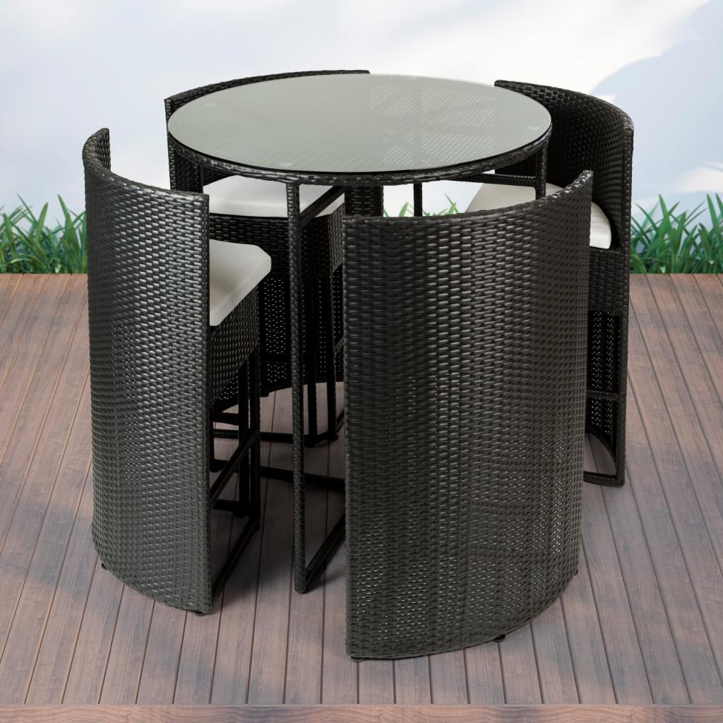PureHaven Bar-Set 100x110 cm wetterbeständiges Polyrattan elegantes Design für bis zu 4 Personen inkl. Sitzauflagen Tisch mit Glasplatte grau