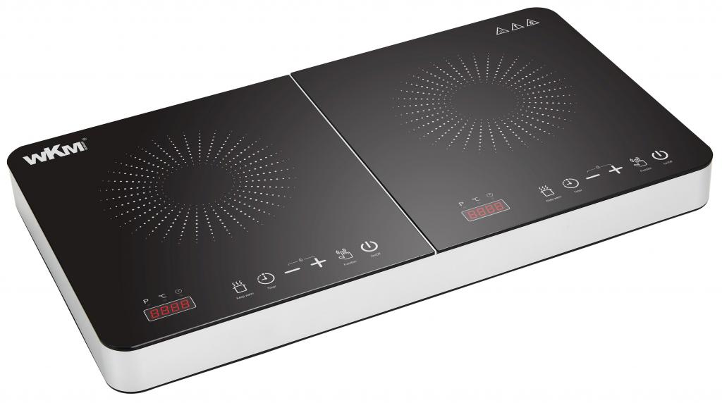 WKM Doppel-Induktionskochfeld Kochplatten 2000W+1500W DIC-3500.2 schwarz/silberfarben