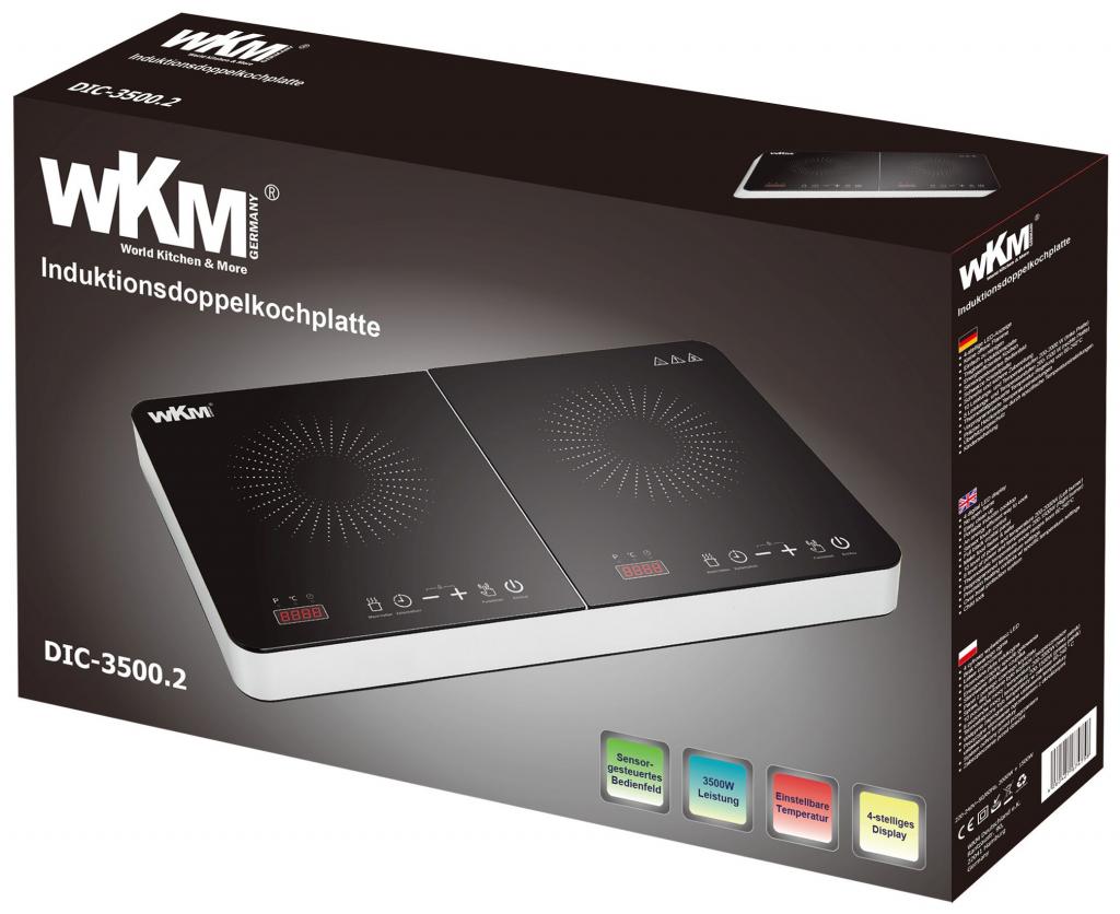WKM Doppel-Induktionskochfeld Kochplatten 2000W+1500W DIC-3500.2 schwarz/silberfarben