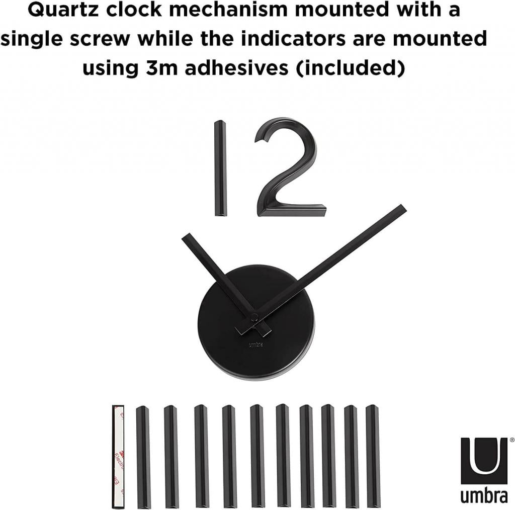 Umbra BLINK DIY Quarz Wanduhr ohne Rahmen als Wanddekoration aus Metall mit Ziffern zum Aufkleben