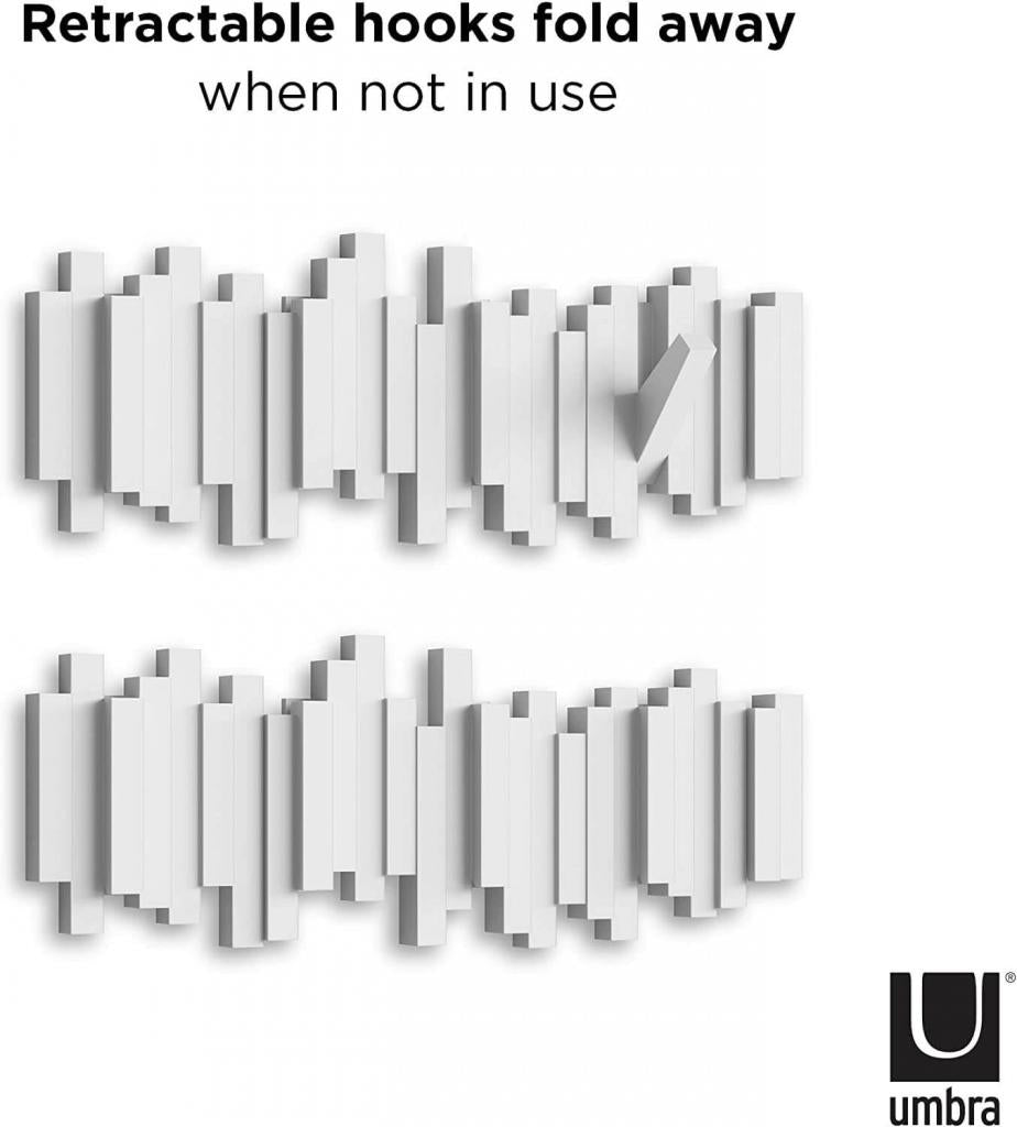 UMBRA STICKS Multi HOOK WHITE 318211-660 platzsparende Garderobenleiste mit 5 beweglichen Haken