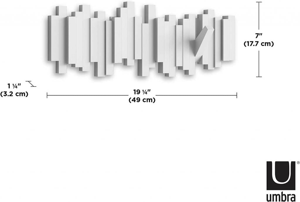UMBRA STICKS Multi HOOK WHITE 318211-660 platzsparende Garderobenleiste mit 5 beweglichen Haken