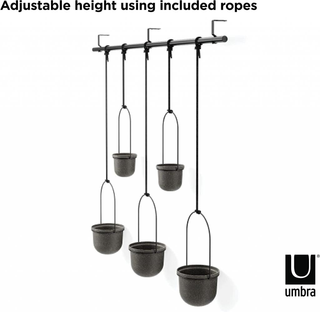 Umbra Triflora BLACK Hängeblumentopf 5er-Set, Wandvase, Blumentopf, Blumenampel für Wand-& Deckenanbringung