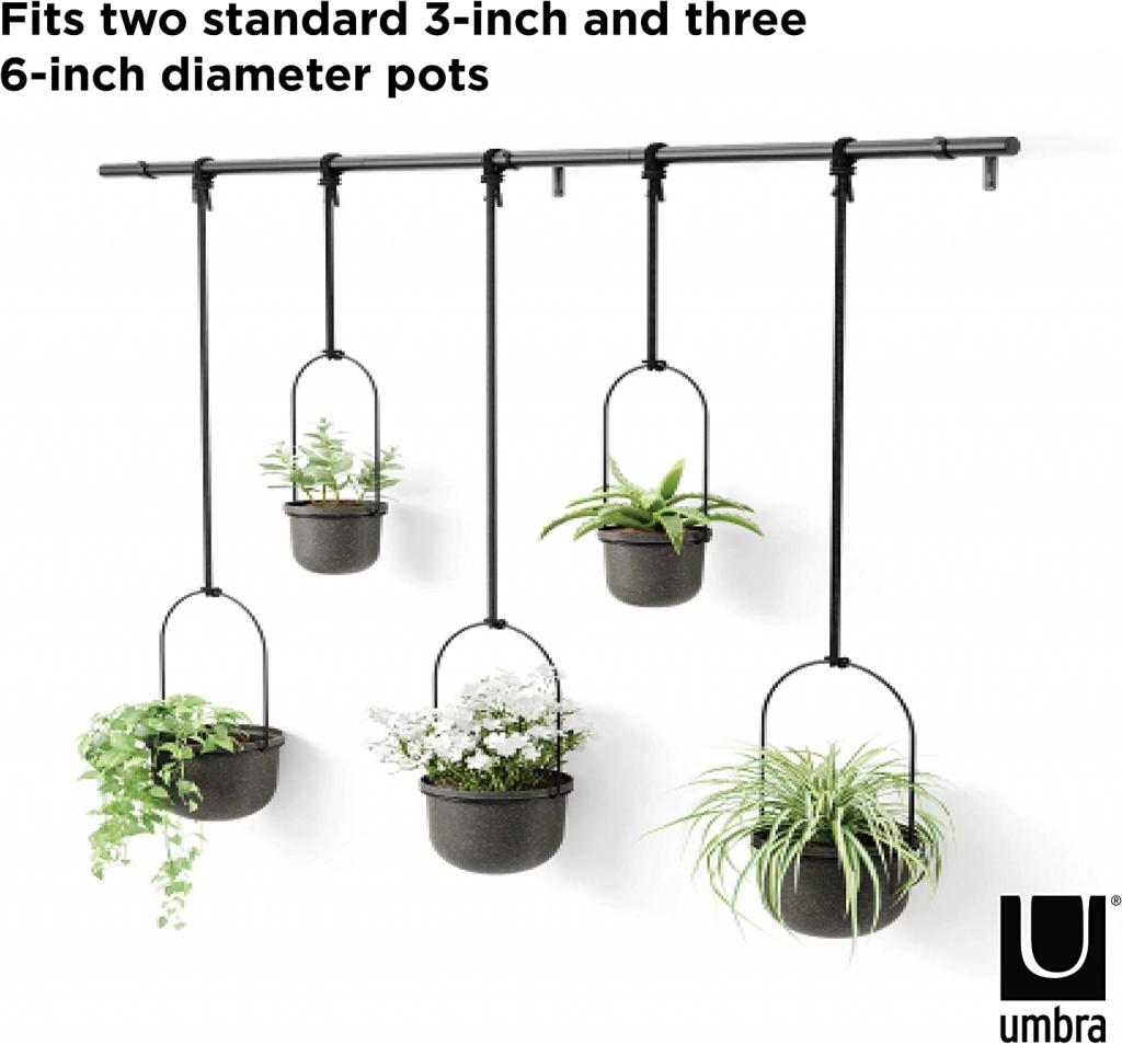 Umbra Triflora BLACK Hängeblumentopf 5er-Set, Wandvase, Blumentopf, Blumenampel für Wand-& Deckenanbringung