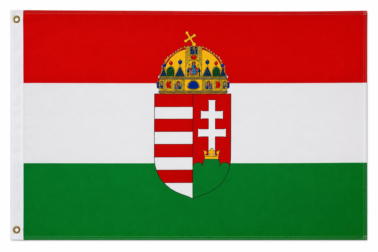 Flagge Ungarn mit Wappen 90 x 150 cm Fahne mit 2 Ösen 100g/m² Stoffgewicht Hissflagge