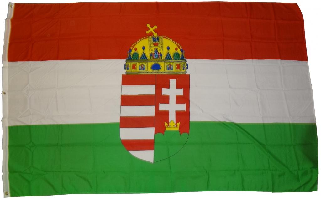 XXL Flagge Ungarn mit Wappen 250 x 150 cm Fahne mit 3 Ösen 100g/m² Stoffgewicht Mast