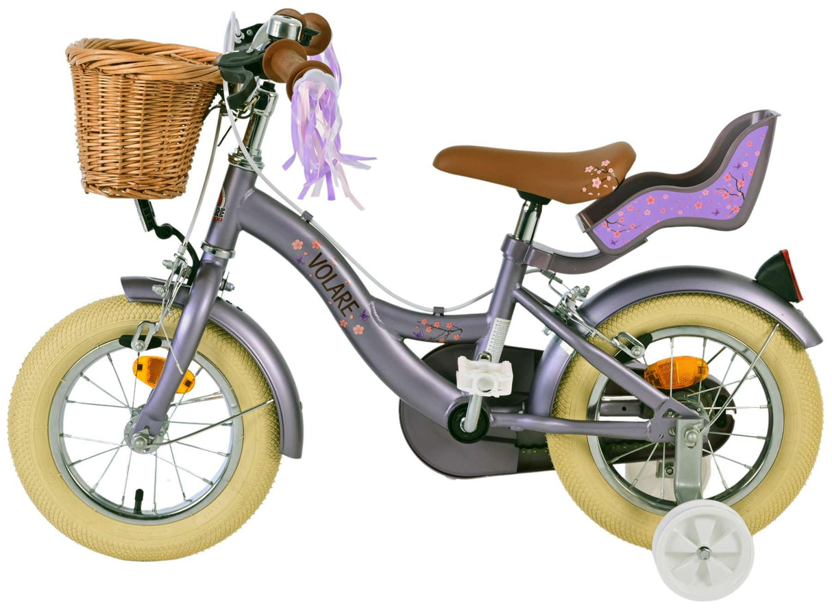 Volare Blossom Kinderfahrrad - Mädchen - 12 Zoll - Lila - Zwei Handbremsen