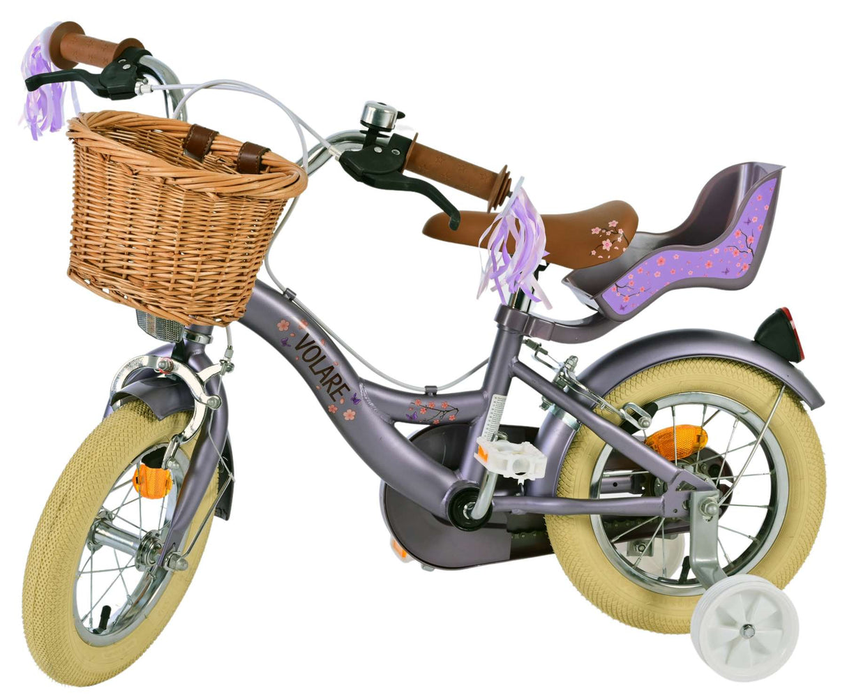 Volare Blossom Kinderfahrrad - Mädchen - 12 Zoll - Lila - Zwei Handbremsen