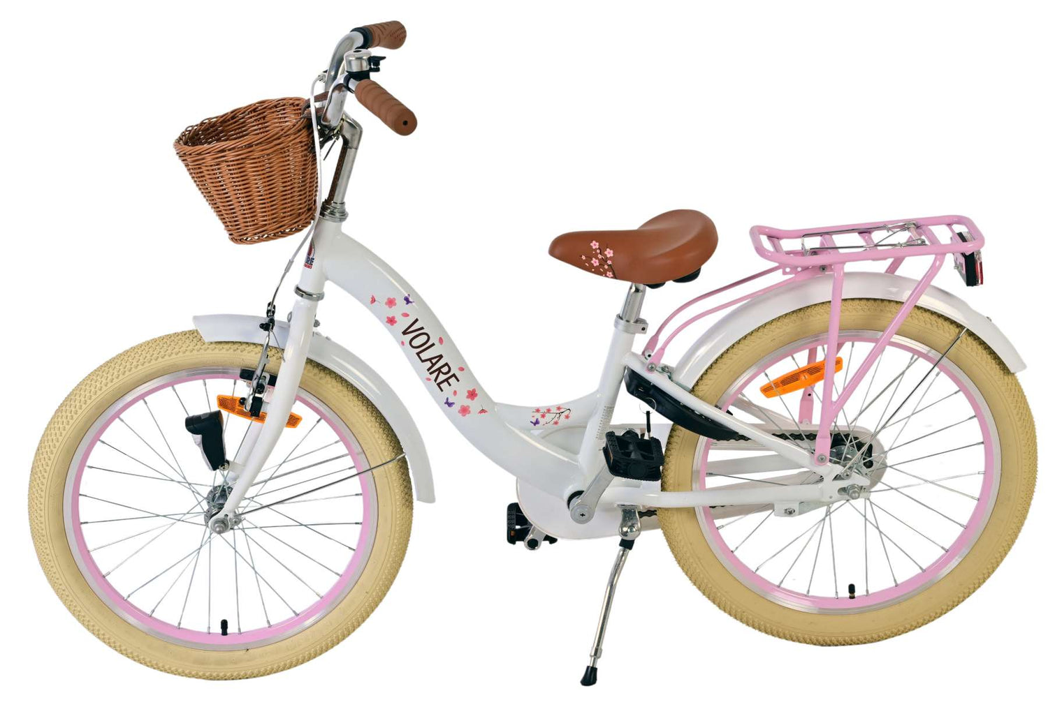 Volare Blossom Kinderfahrrad für Mädchen - 20 Zoll in Weiß mit Blütendesign