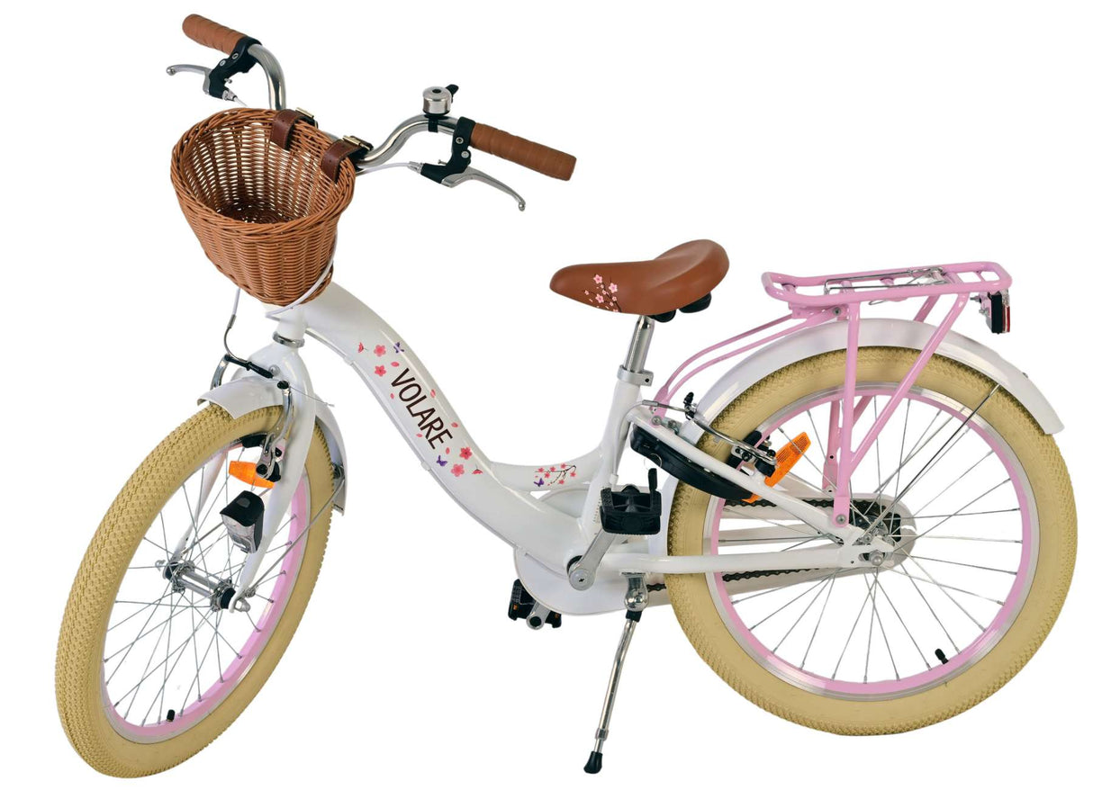 Volare Blossom Kinderfahrrad für Mädchen - 20 Zoll - Weiß mit Handbremsen