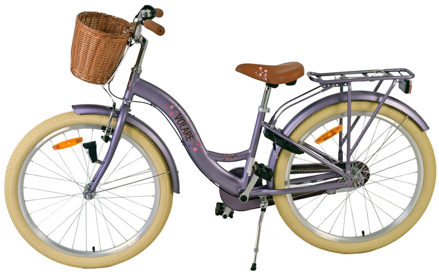 Volare Blossom Kinderfahrrad für Mädchen - 24 Zoll in Lila mit 3 Gängen