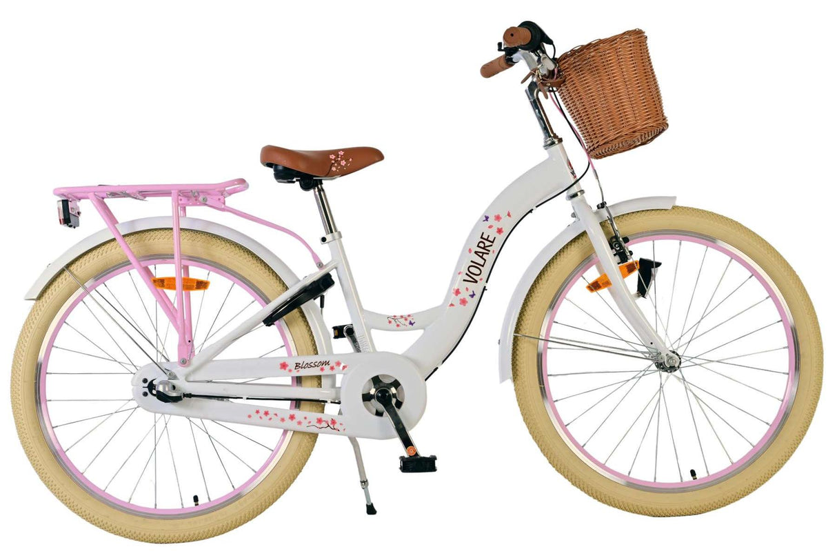 Volare Blossom Kinderfahrrad für Mädchen - 24 Zoll in Weiß mit 3 Gängen