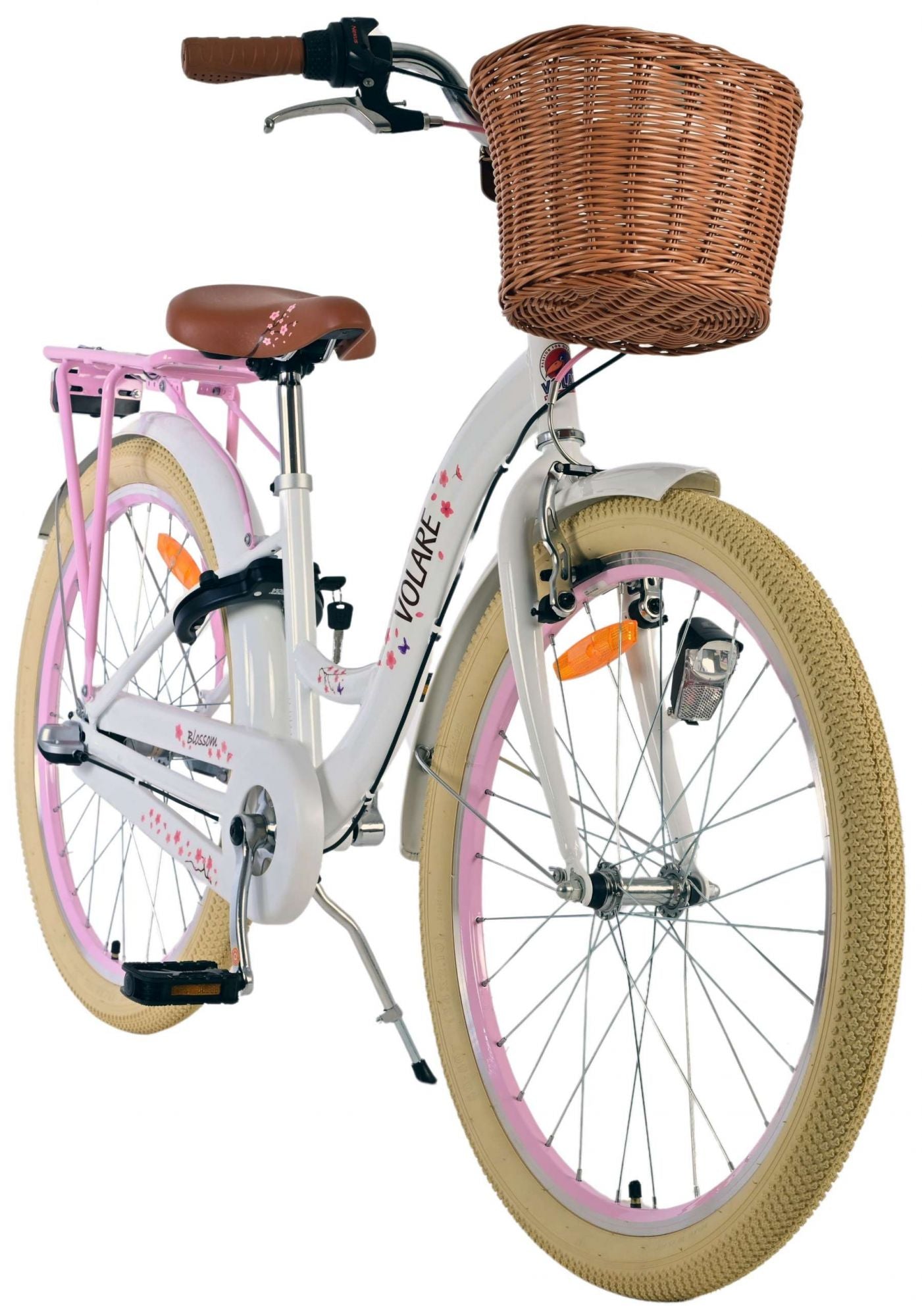 Volare Blossom Kinderfahrrad für Mädchen - 24 Zoll in Weiß mit 3 Gängen