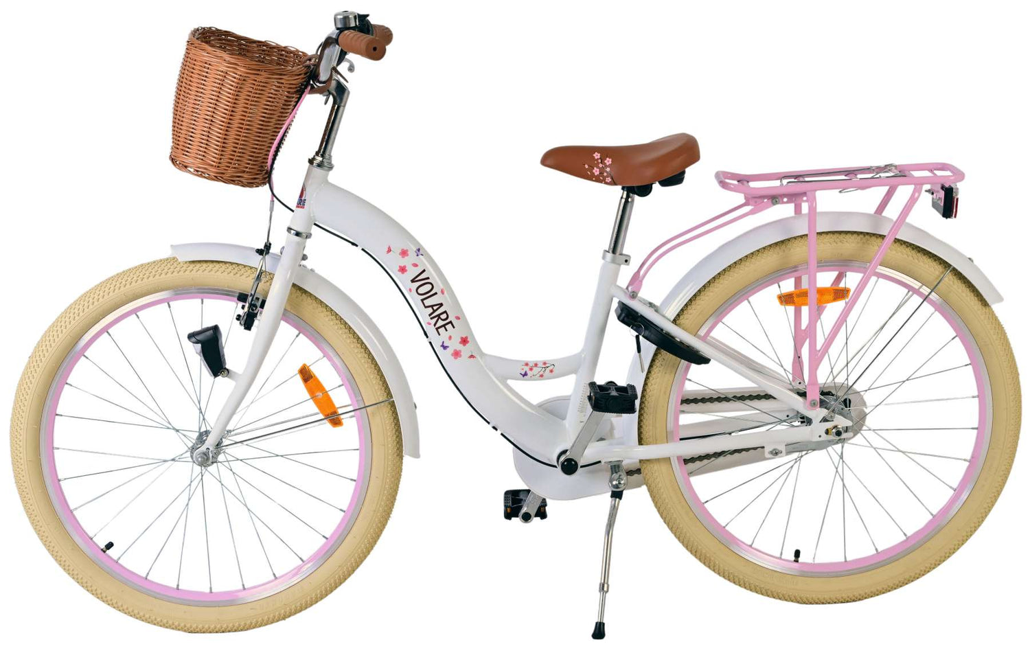 Volare Blossom Kinderfahrrad für Mädchen - 24 Zoll in Weiß mit 3 Gängen