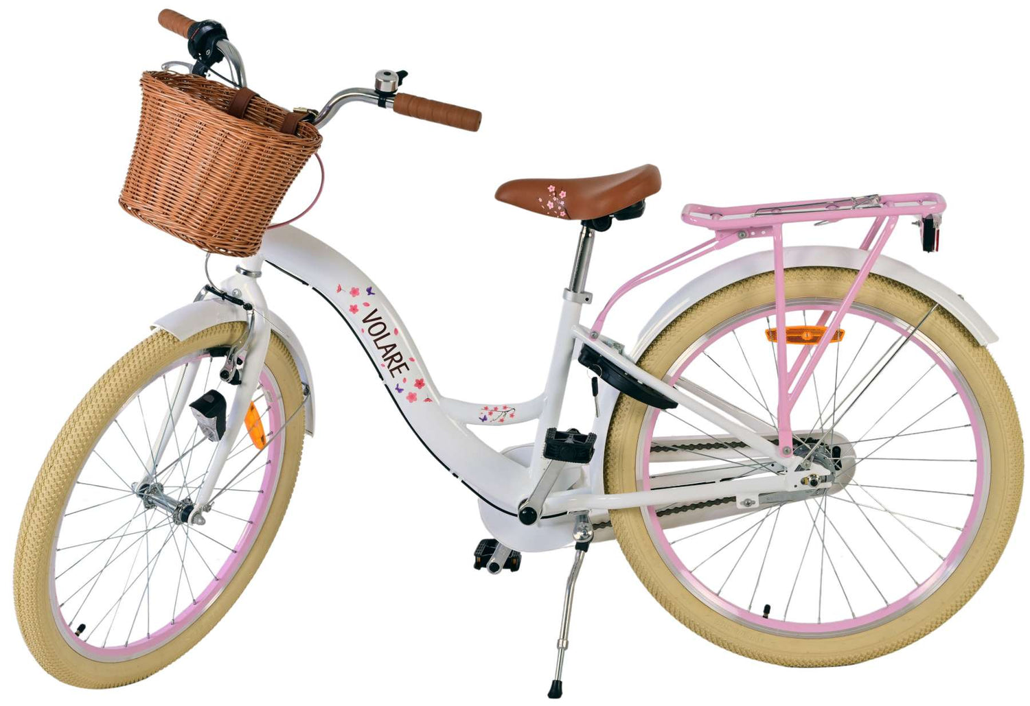 Volare Blossom Kinderfahrrad für Mädchen - 24 Zoll in Weiß mit 3 Gängen
