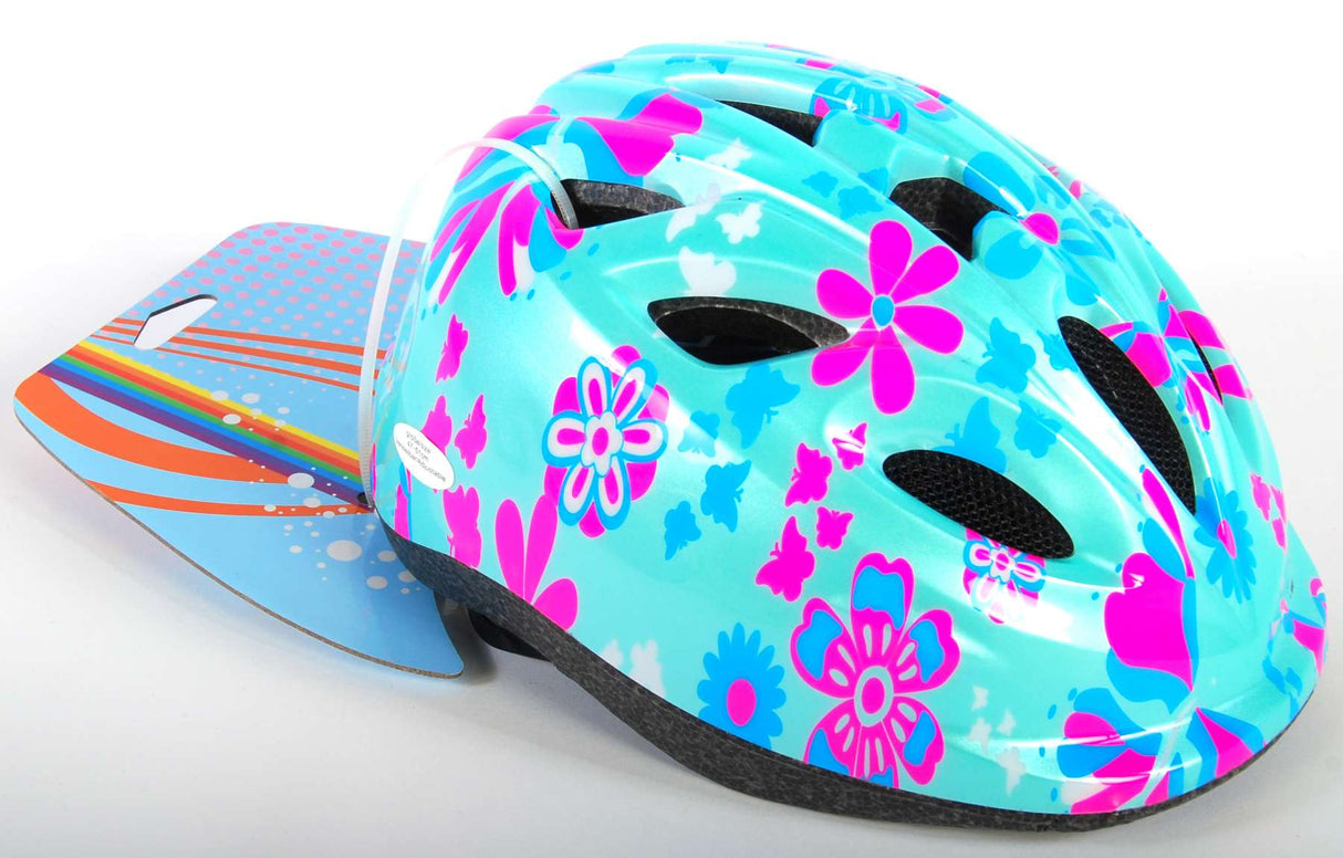 Volare Kinderfahrradhelm - XS - Grün Rosa Blumen - 47-51 cm - extra kleines Modell