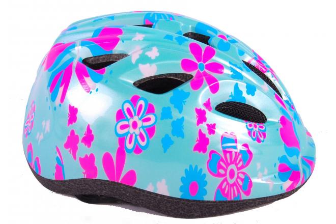 Volare Kinderfahrradhelm - XS - Grün Rosa Blumen - 47-51 cm - extra kleines Modell