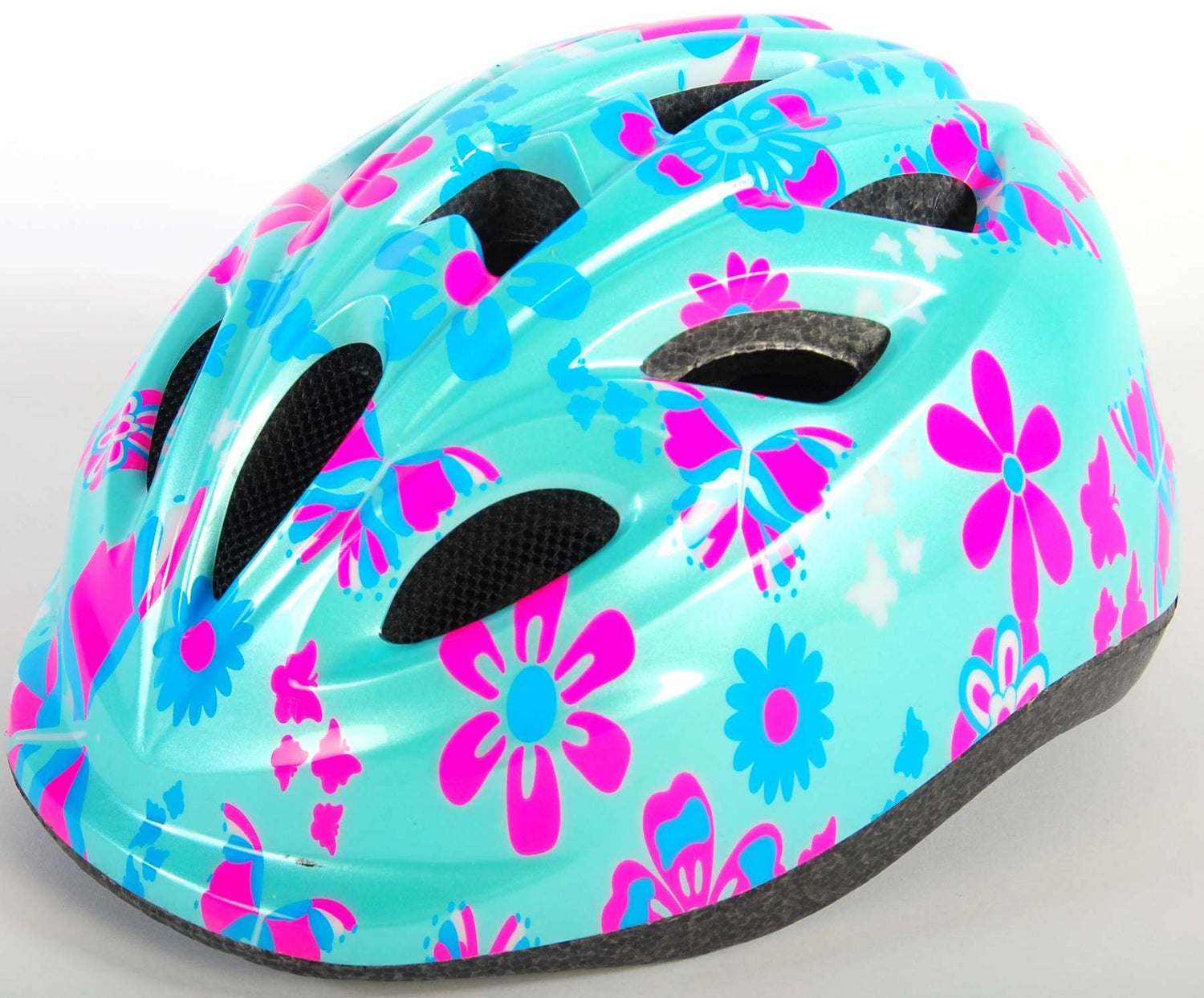 Volare Kinderfahrradhelm - XS - Grün Rosa Blumen - 47-51 cm - extra kleines Modell
