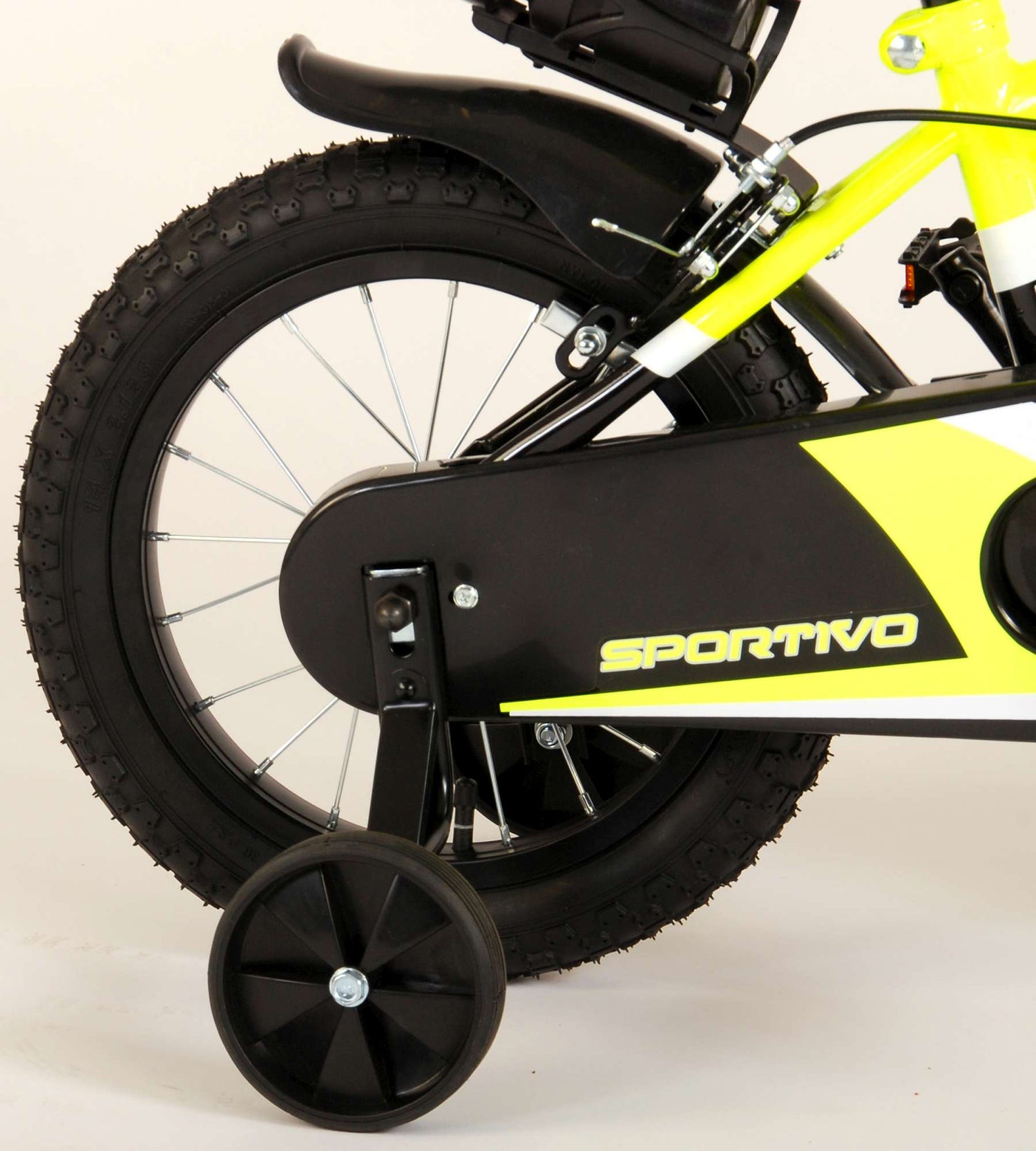 Volare Sportivo Kinderfahrrad - Jungen - 14 Zoll - Neon Gelb/Schwarz - Abnehmbare Stützräder und Flaschenhalter