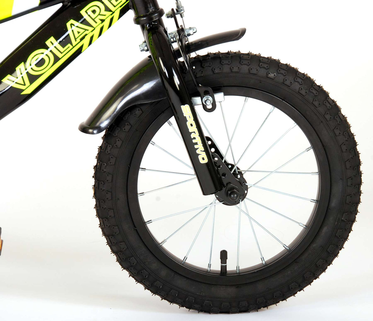 Volare Sportivo Kinderfahrrad - Jungen - 14 Zoll - Neon Gelb/Schwarz - Abnehmbare Stützräder und Flaschenhalter