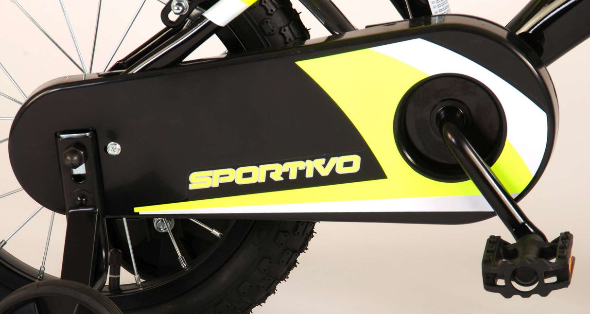 Volare Sportivo Kinderfahrrad - Jungen - 14 Zoll - Neon Gelb/Schwarz - Abnehmbare Stützräder und Flaschenhalter